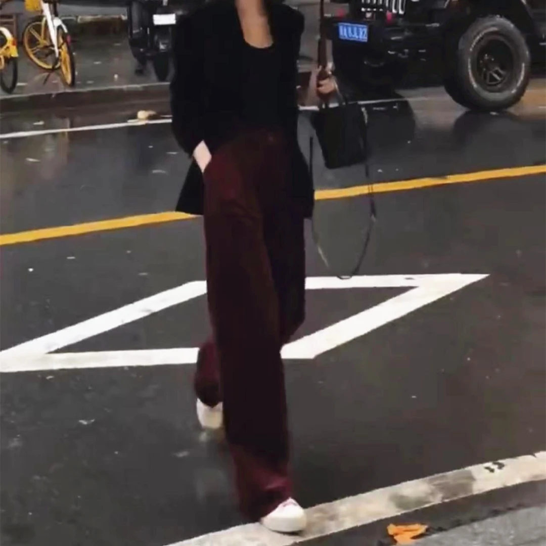 新款气质时尚洋气黑色长袖西服外套休闲阔腿裤女装3071