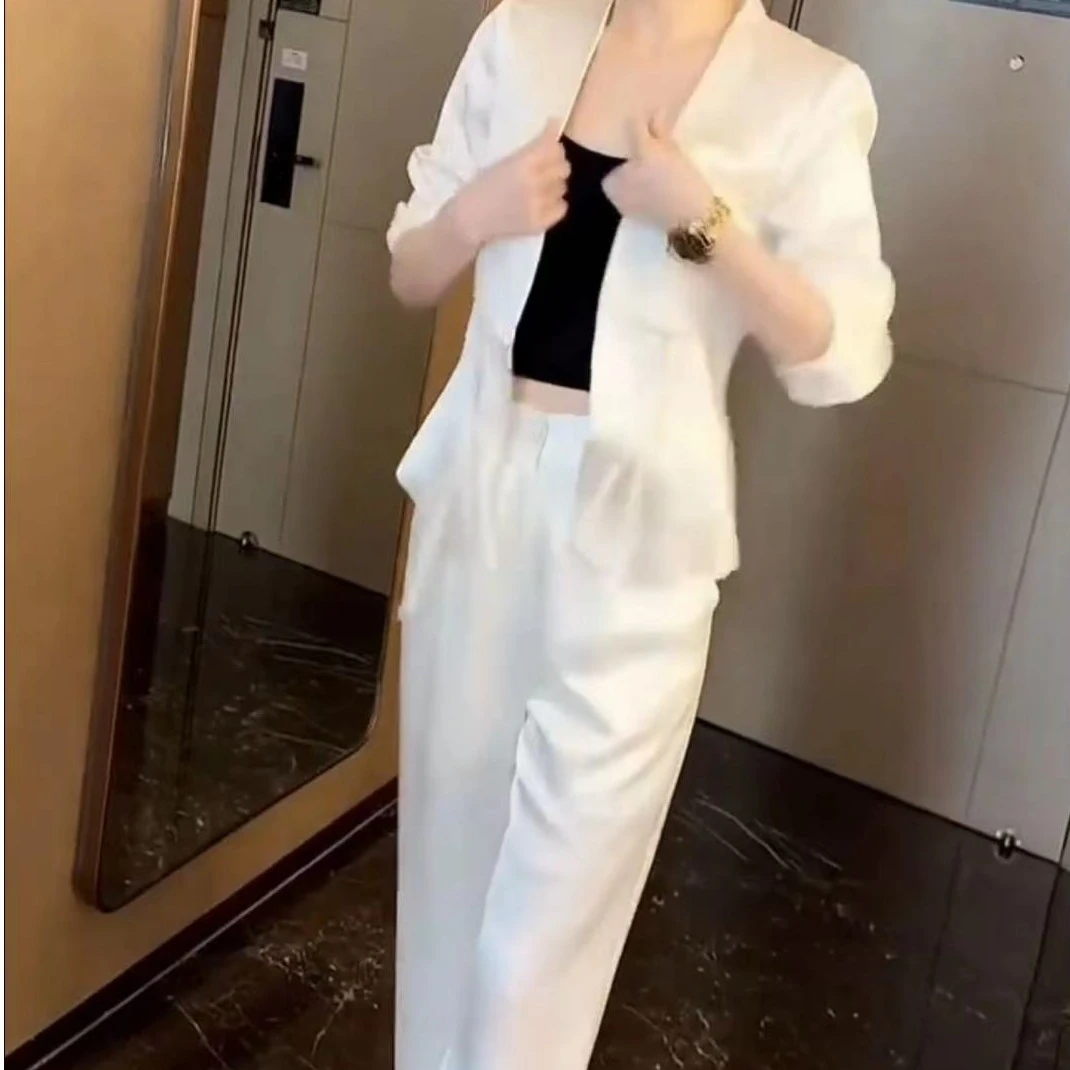 新款潮流时尚百搭洋气气质盘扣西装休闲上衣显瘦直筒裤女装1629