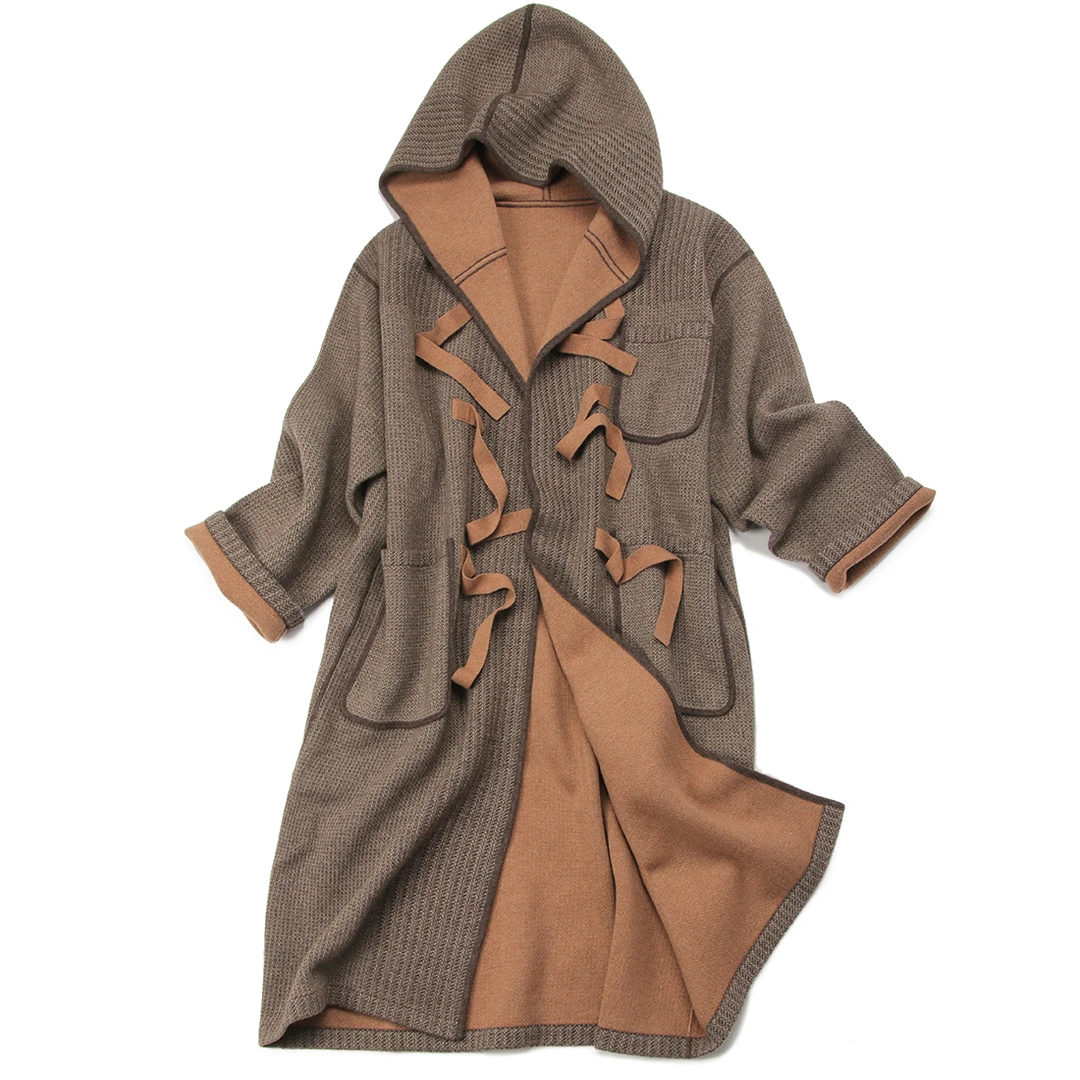 万元秋冬大衣轻奢纯羊绒夹花双面连帽女士长款大衣复古加厚宽松