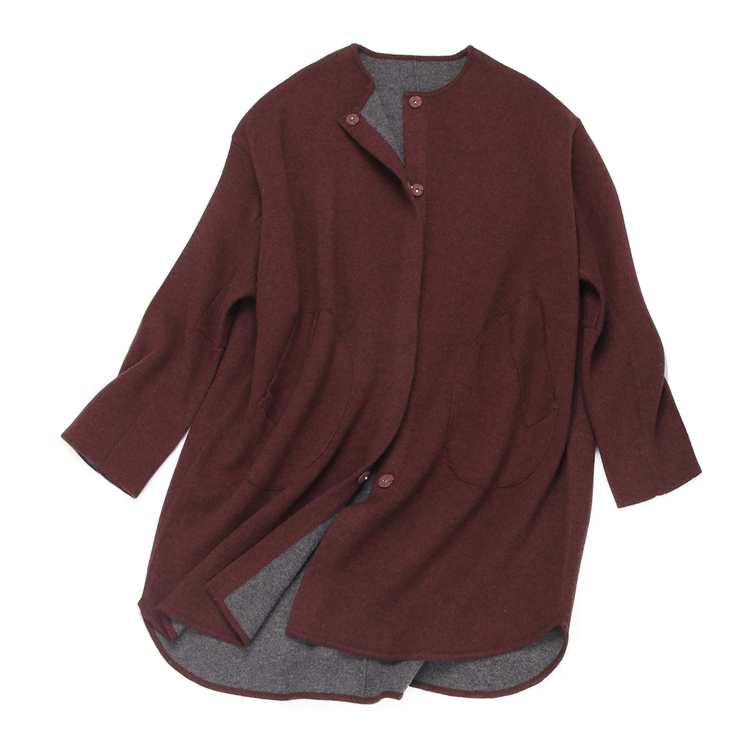 奢柜专享~浮世行者定制款双面加厚中长款羊绒大衣气质长袖 带脖套