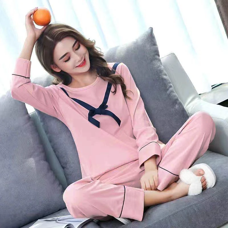 2025新款纯棉高档睡衣女士春秋季长袖全棉套装大码休闲外穿家居服