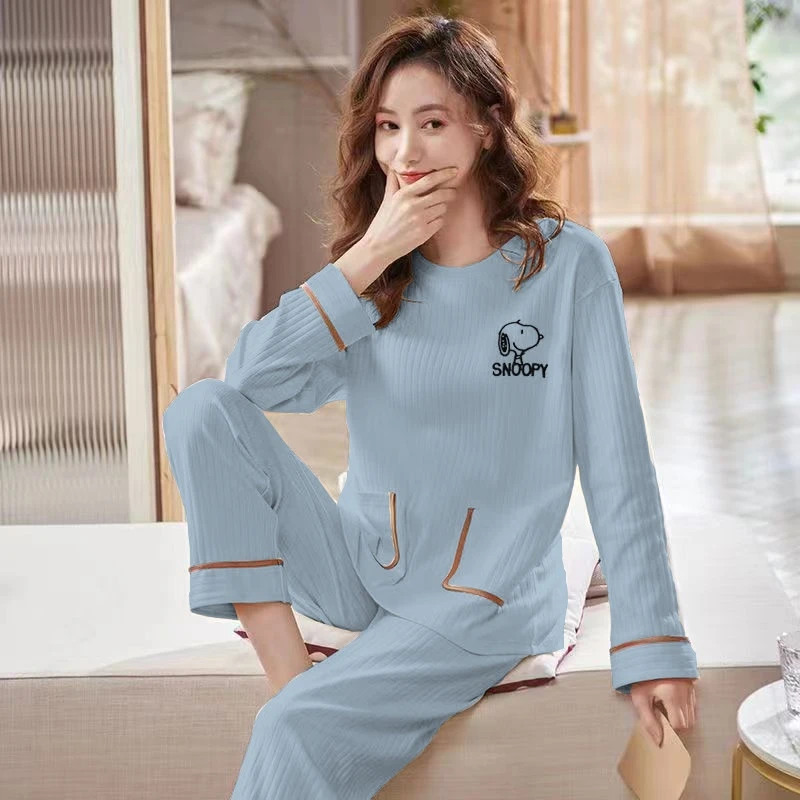 春秋季纯棉睡衣女士甜美大码家居服长袖韩版新款全棉可外穿套装冬