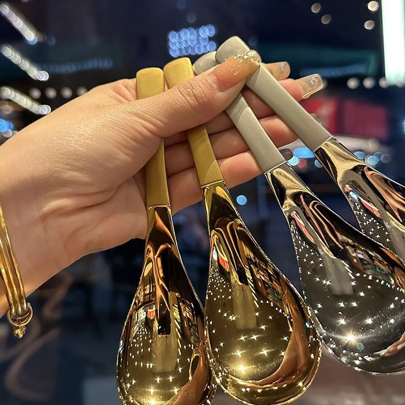 网红高颜值吃饭勺一体成型圆头伯爵勺成人学生 ins风不锈钢中式