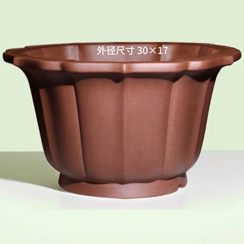 花盆菱花口圆盆文人盆景盆透气精品环保紫砂盆