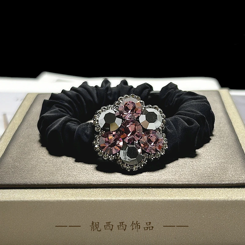 32216高级粉灰色花朵高弹力面膜发圈