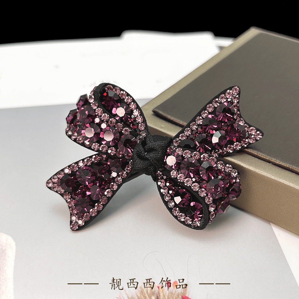 1277 7厘米鸭嘴夹女紫色蝴蝶结侧边碎发夹