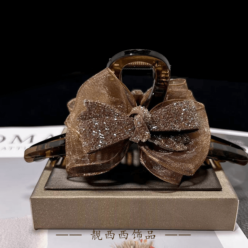 19195 13厘米双面蝴蝶结网纱气质抓夹