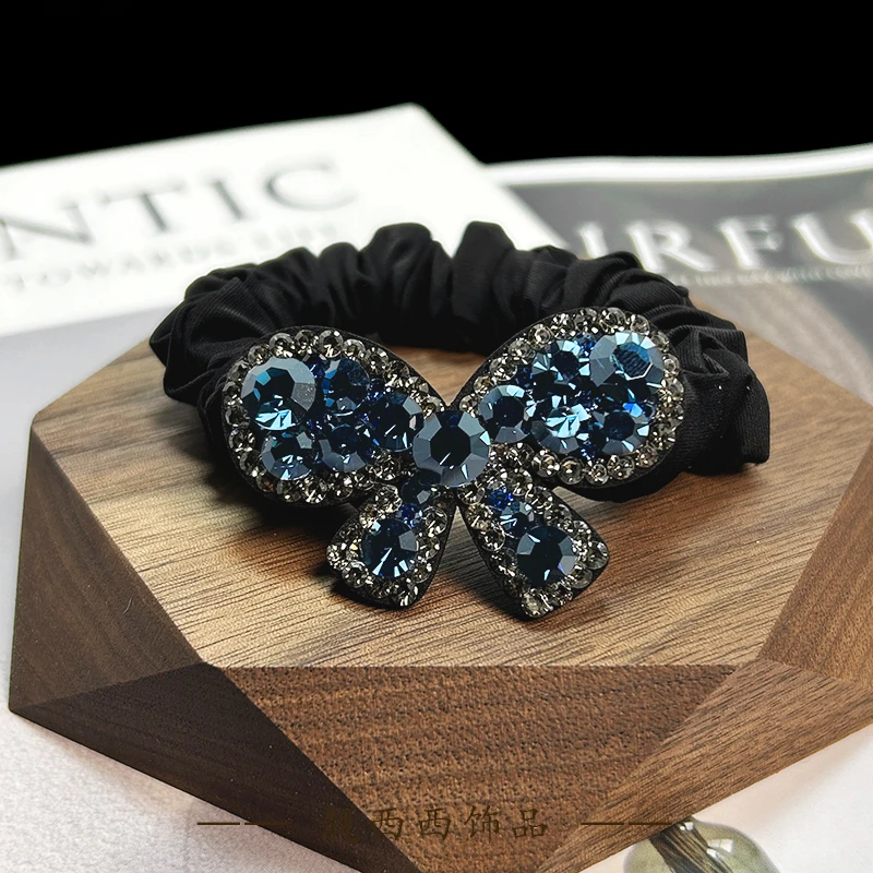 【LXX靓西西】314 蓝色蝴蝶结轻奢满钻优雅面膜发圈