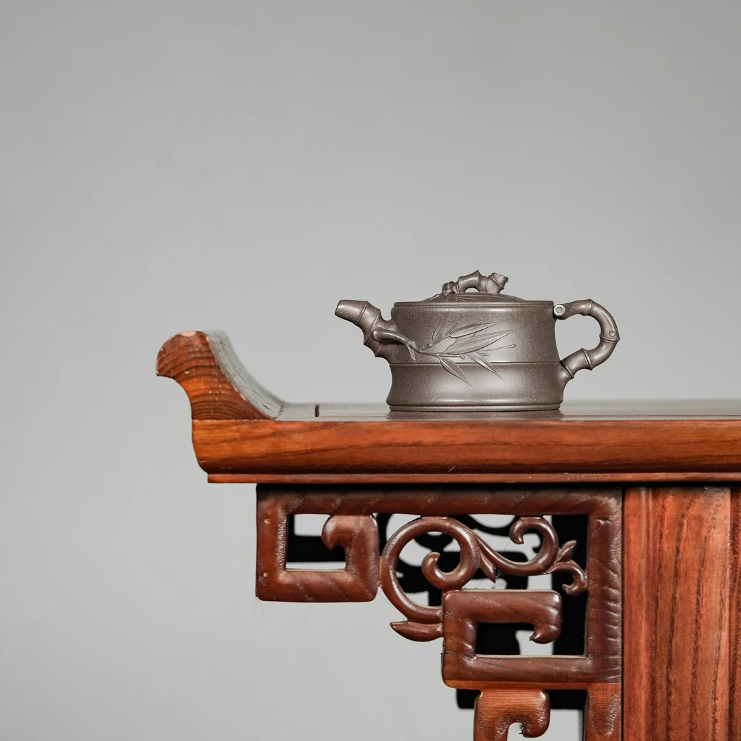 宜兴紫砂壶高端茶器原矿天青泥可心竹段全手工花器容量250cc