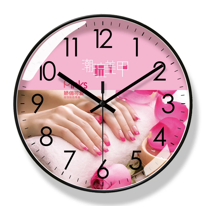 易普拉8026潮流美甲挂钟店铺钟表静音时钟挂表现代静音扫秒石英钟