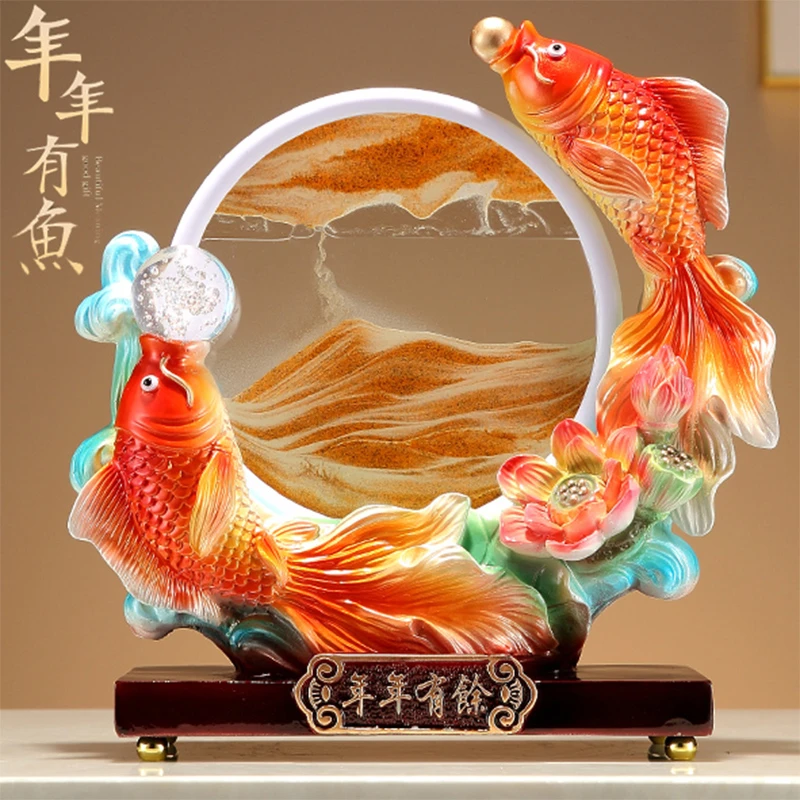年年有余鱼摆件解压沙漏电视柜家居客厅酒柜装饰品新家乔迁送礼物