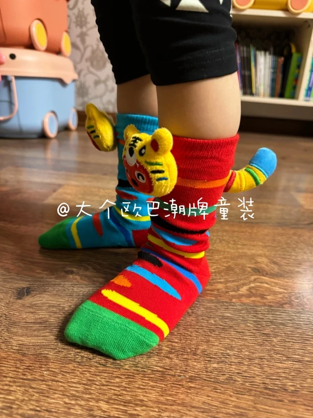 高定潮牌立体老虎玩偶袜春夏款防滑袜儿童袜子