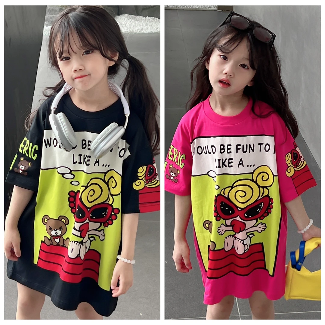 【清仓福利】黑超气球中长款儿童短袖T裙水印