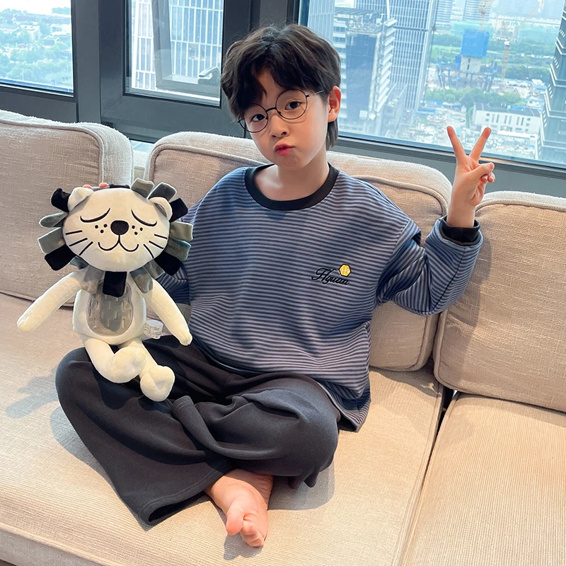 男童睡衣秋冬款套装2024新款大童加厚秋装男孩家居服秋季儿童加绒