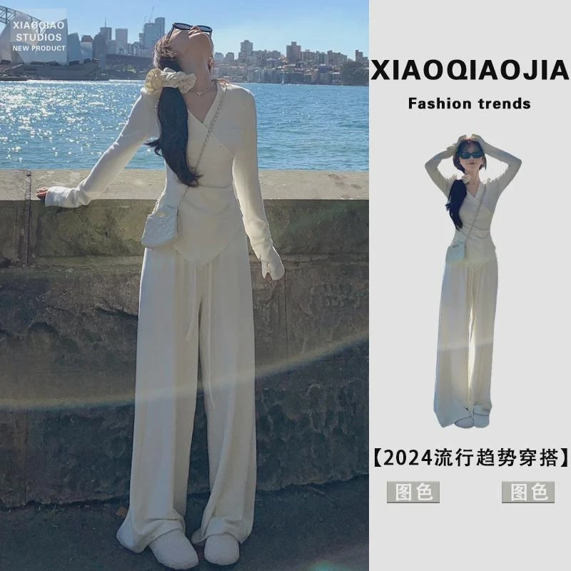 纯欲风甜辣妹软糯收腰V领休闲时尚套装不规则显瘦初恋清纯两件套