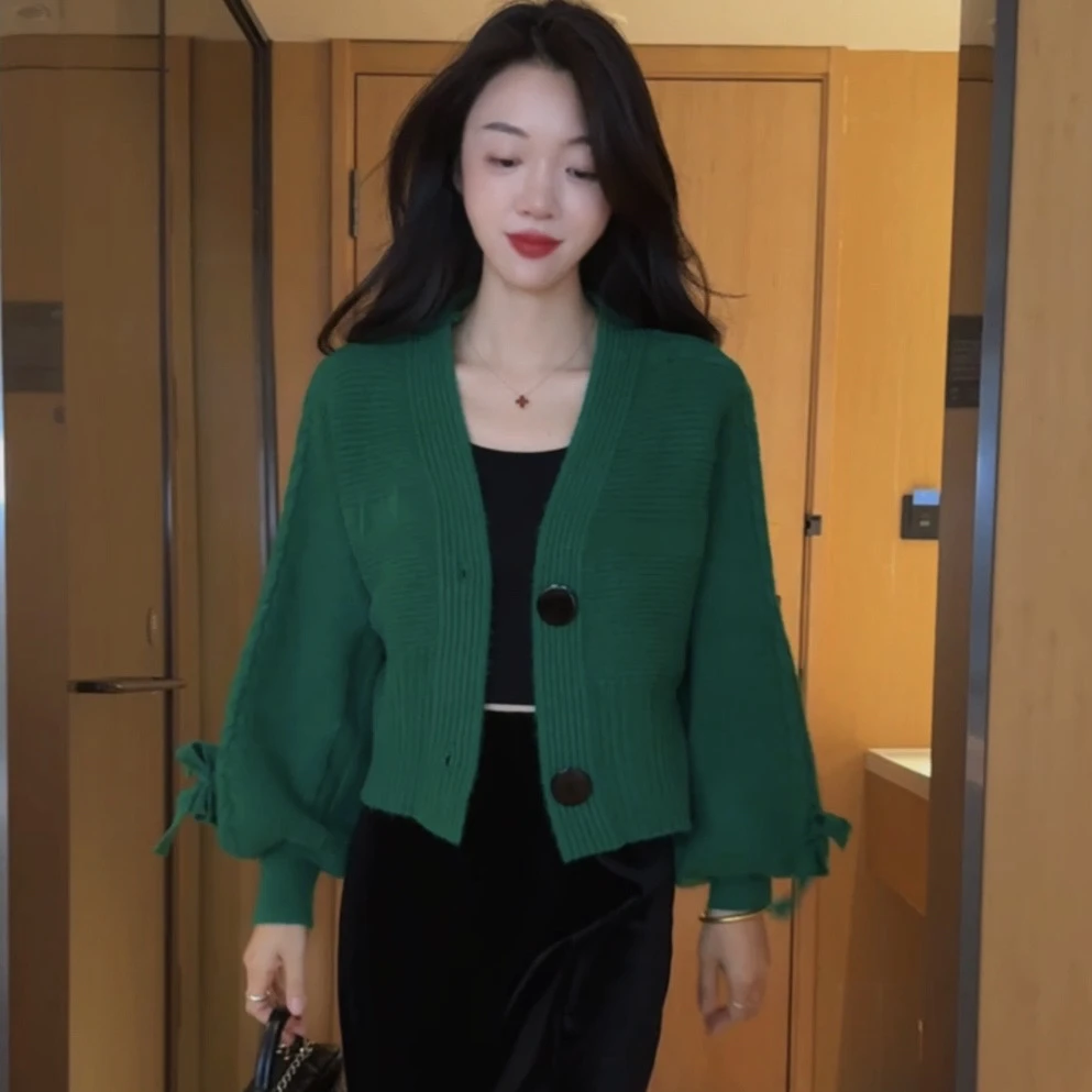 百搭少女风毛针织衫宽松短款纯色设计师长袖针织衫秋冬女上衣外搭