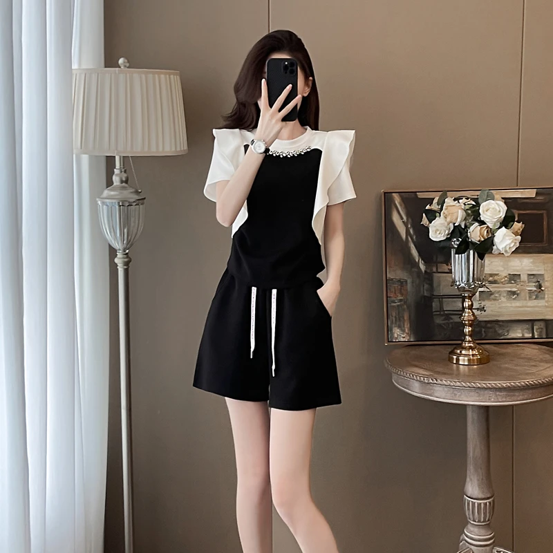 网红炸街休闲运动套装女夏季显瘦气质小个子短袖短裤两件套洋气