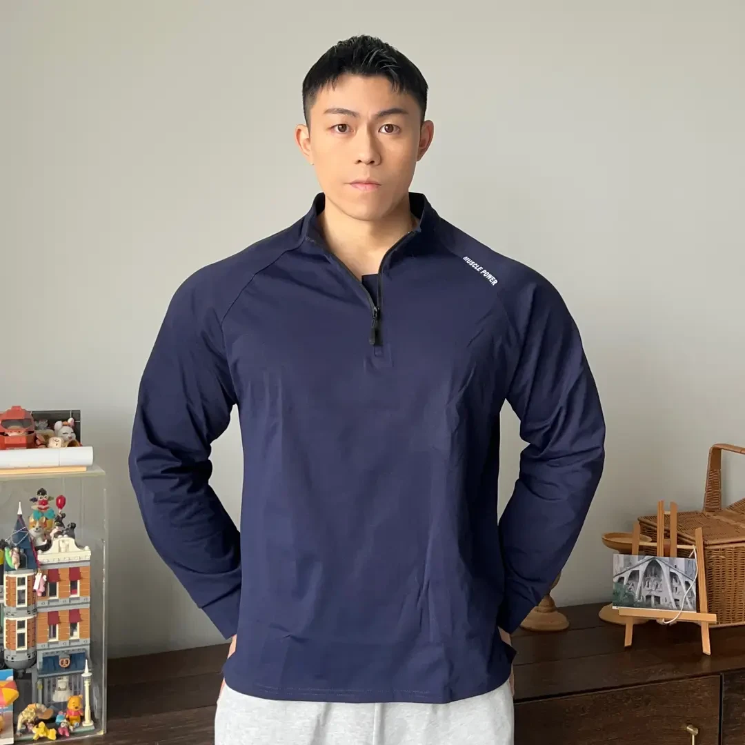 秋季软壳克绒棉半门禁/圆领修身休闲时尚显型健身高弹打底长T新款