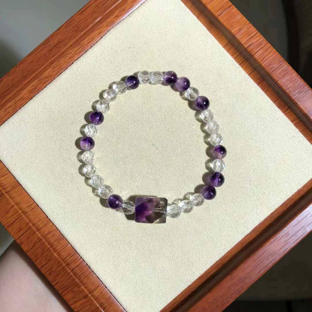 【不可方物】梦幻紫超七搭配白水晶蹦迪原创手链