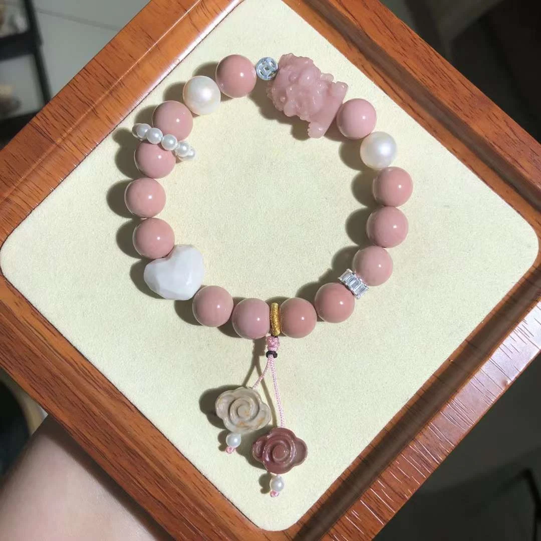 足银手链 【不可方物】轻奢马卡龙粉色系阿拉善手串招米守护