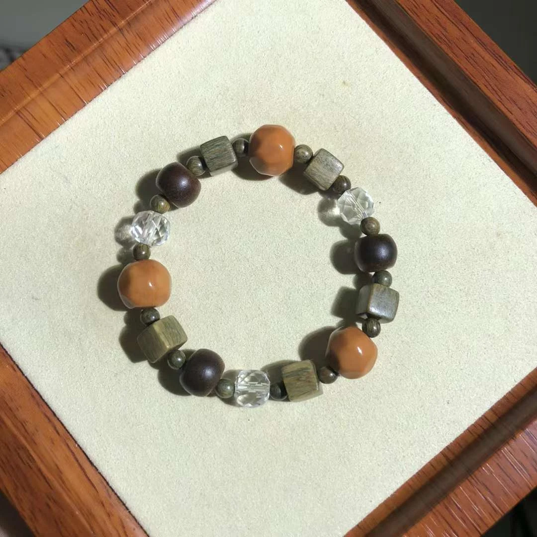 非金属木质手链 【不可方物】国风多宝手工木串绿檀猴头绿奇楠