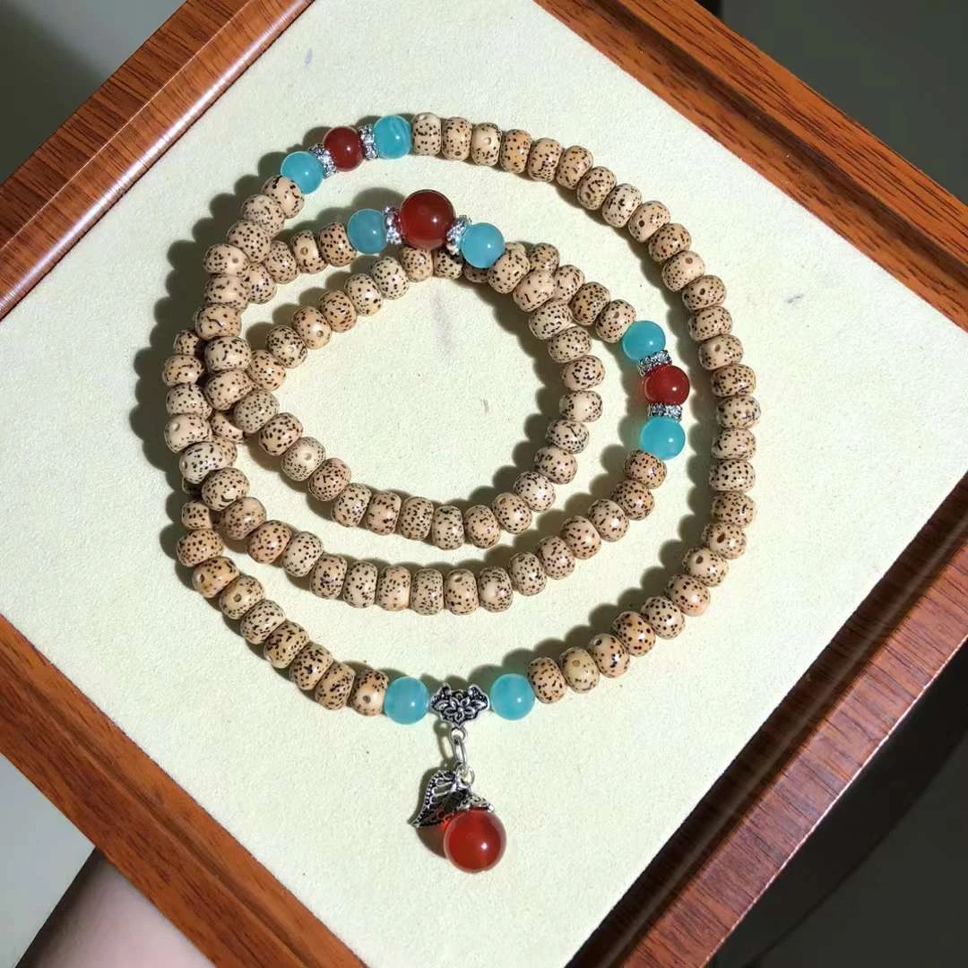 【不可方物】星月菩提搭配红玛瑙天河石银饰佛珠多圈叠戴手串