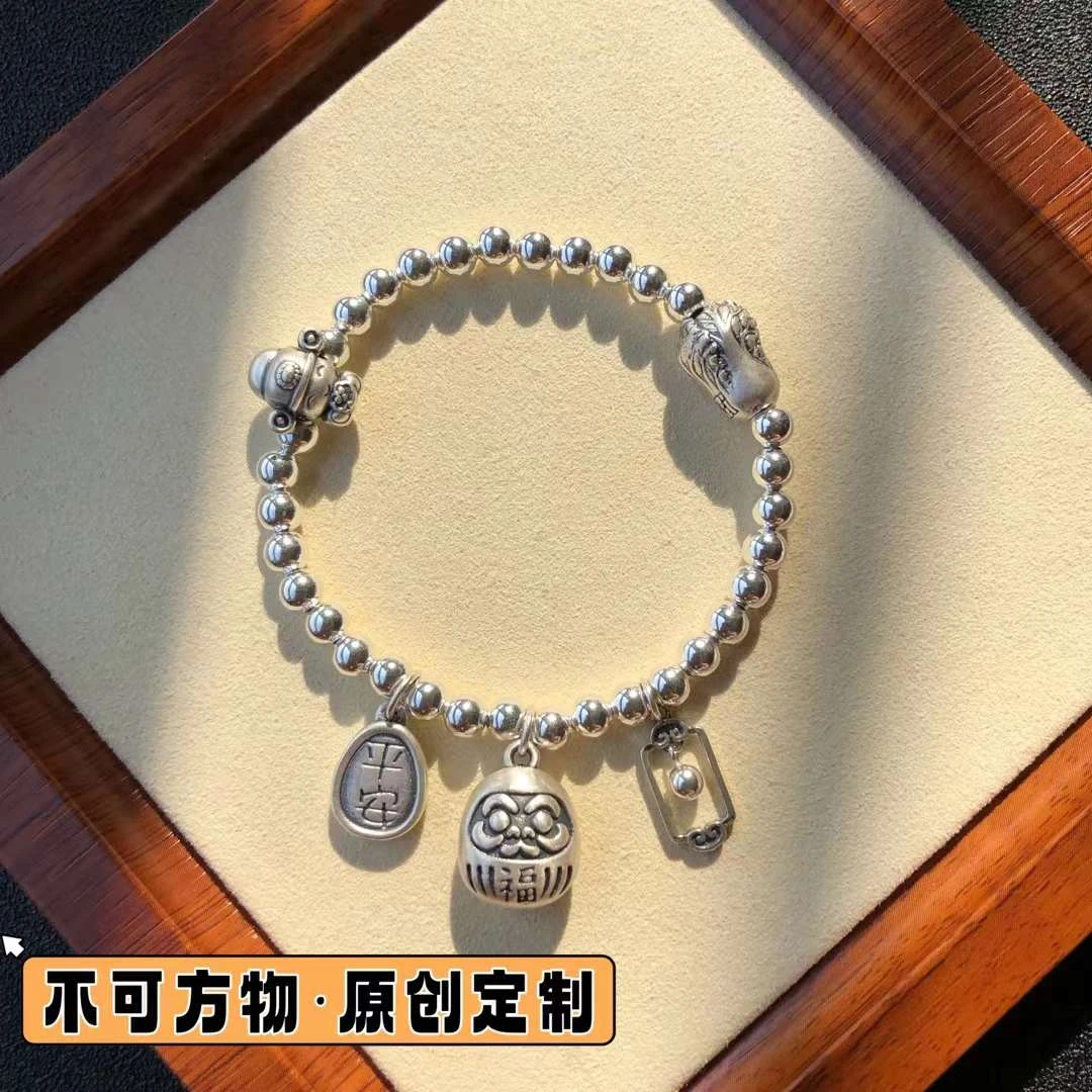 925银手链 DIY定制- 银手链 搭配银饰配件 珠径5mm 手工国风复古