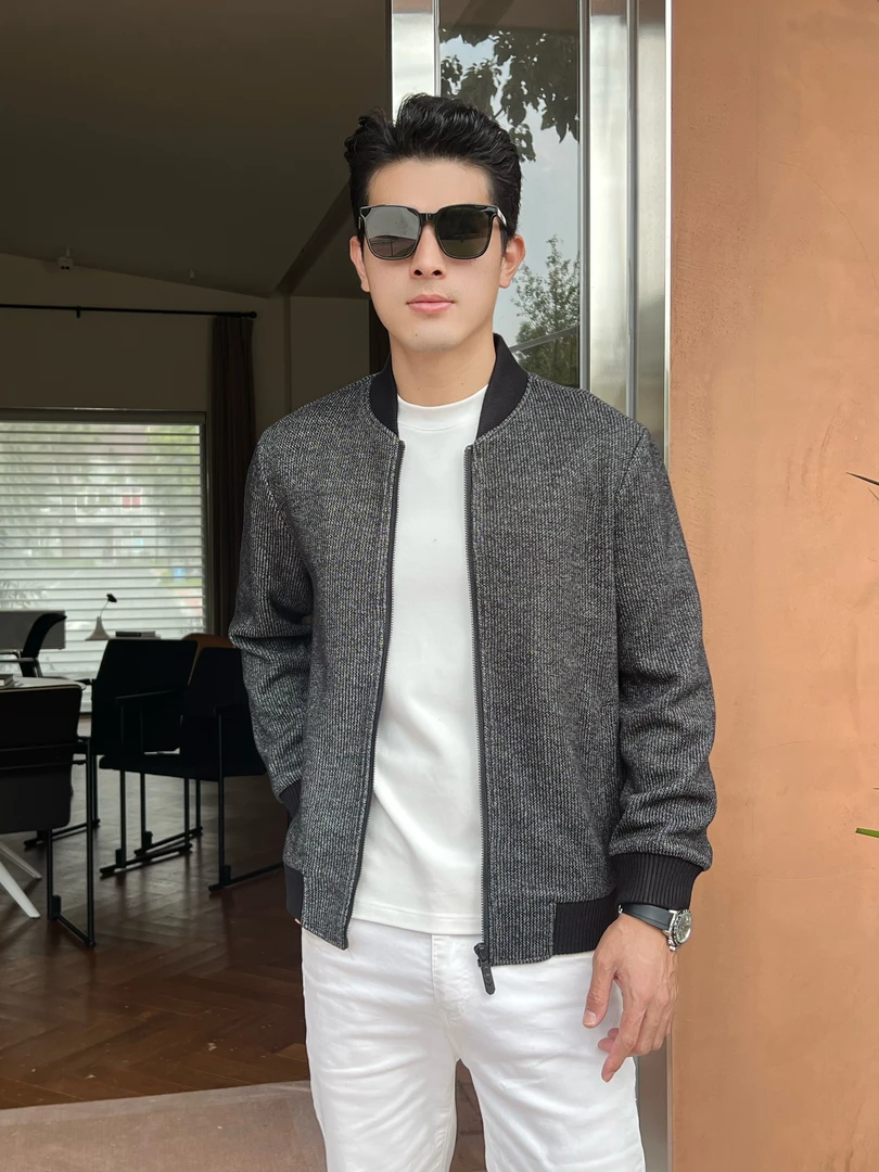 商务棒球领夹克修身外套中青年长袖春秋保暖上衣休闲男外套