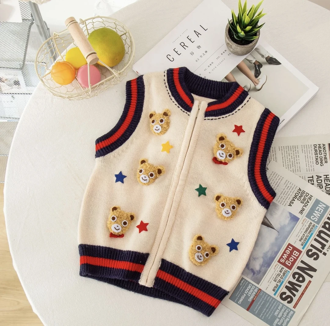 经典秋冬款手工立体五熊五兔儿童马甲 男女宝针织马甲