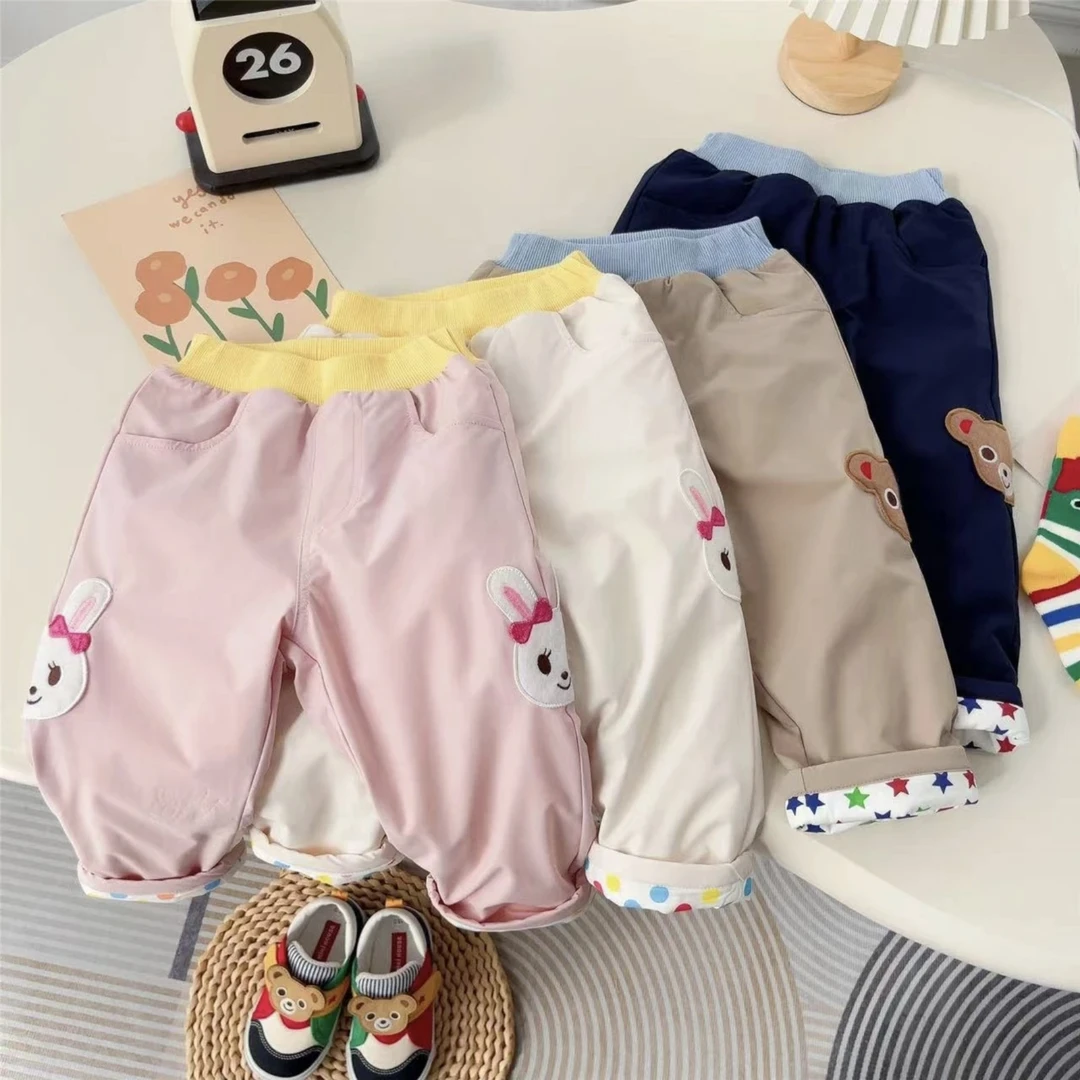 四色双熊双兔贴布加绒保暖裤双层保暖裤子