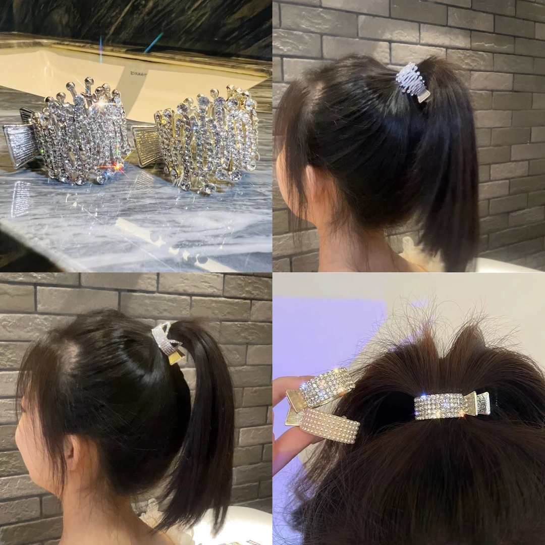 合金发饰 气质女珠，珠发夹百搭高马尾固定神器发夹蓬松可爱时尚