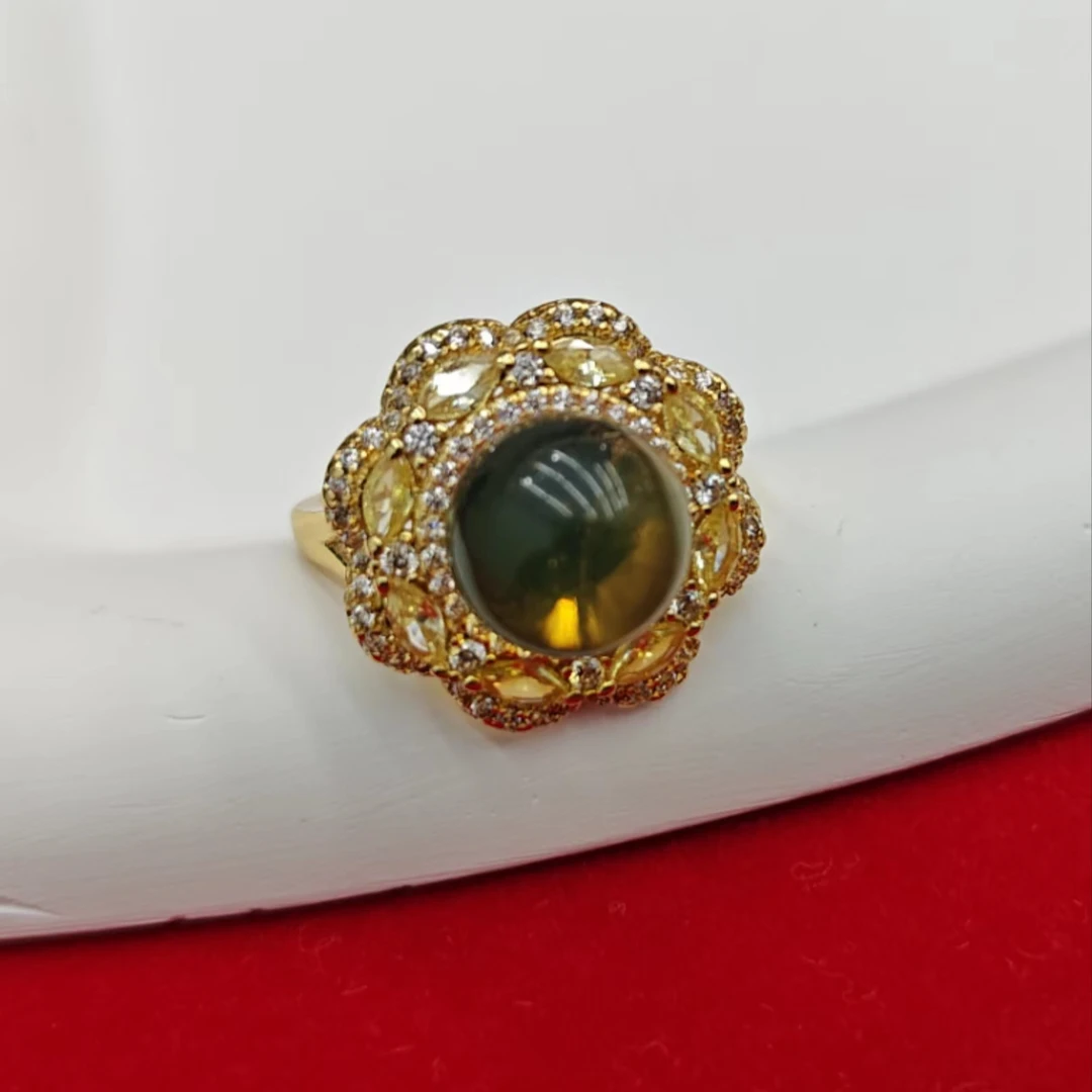 表哥推荐-落日黄豪华10M天然蓝珀戒指大珠眯戒指送证书礼盒K103