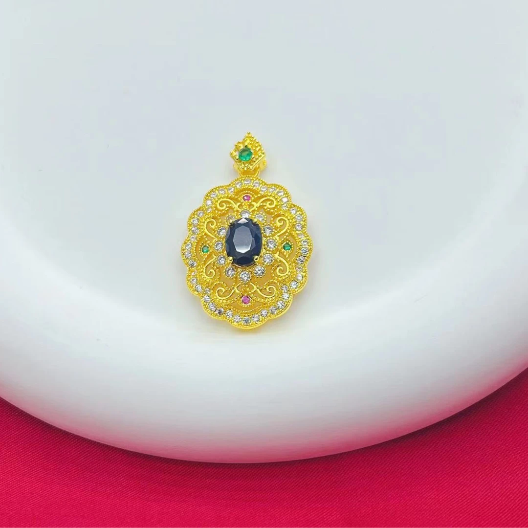 【强哥专属】名贵天然宝石蓝宝石花丝镂空吊坠送项链证书K319