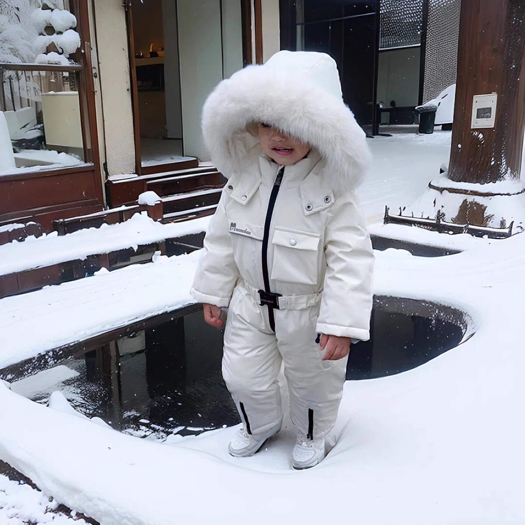 儿童滑雪服加绒加厚哈衣2024秋冬新款男女童防风防水宝宝连体衣