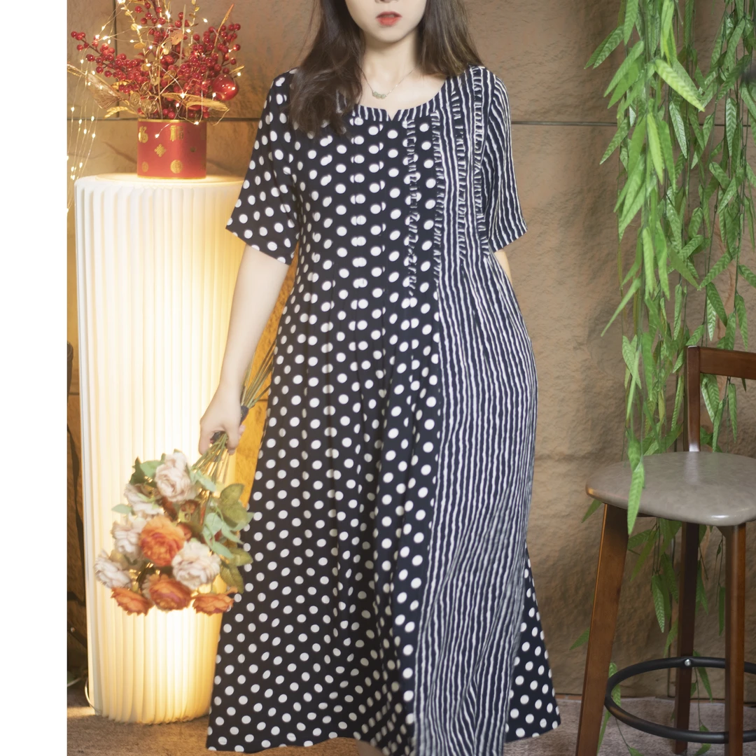 2023民族风波点连衣裙显瘦气质减龄中老年时尚休闲夏季妈妈装大码