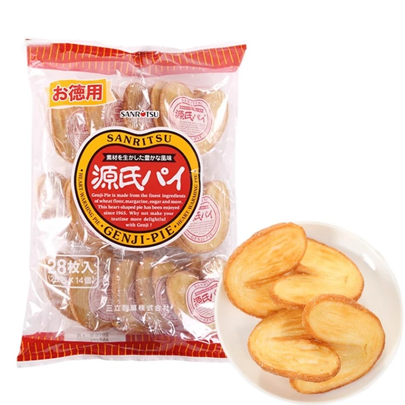 日本进口sanritsu三立源氏蝴蝶酥爱心形状饼干超脆千层酥脆饼