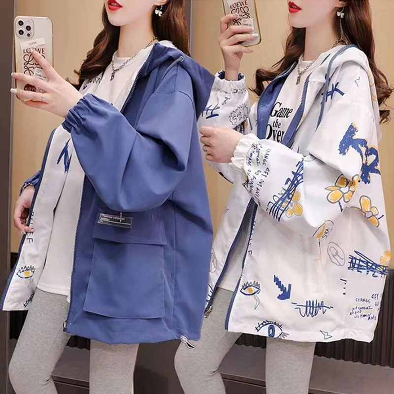 两面穿风衣外套女春秋薄款宽松休闲百搭洋气女款大码长袖上衣潮