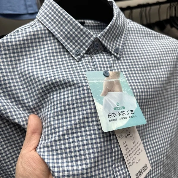 Zero Degree North轻商务100%纯棉长袖衬衫男士春秋休闲通勤格子