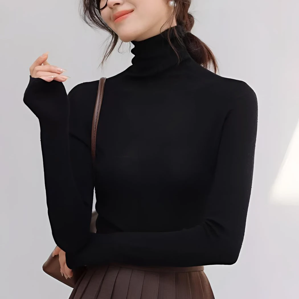 【绒媄精纺】堆堆领100%羊毛精纺可机洗无缝一体针织一线成衣毛衣女