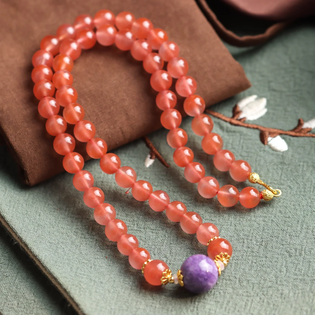 玛瑙紫龙晶大圆珠宫廷风民族风送礼女款毛衣链