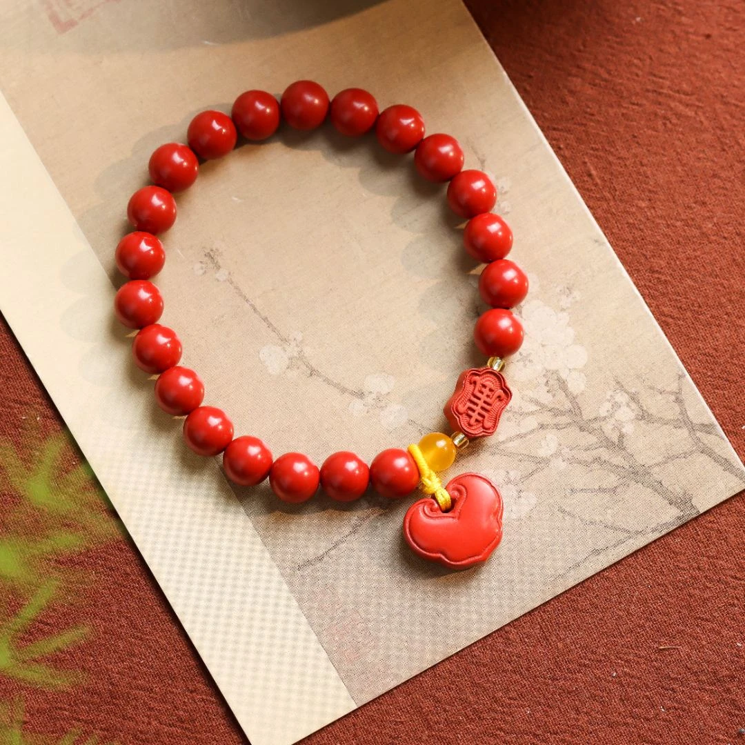 含辰砂工艺品朱砂工艺品福字如意宫廷风女款单圈手串