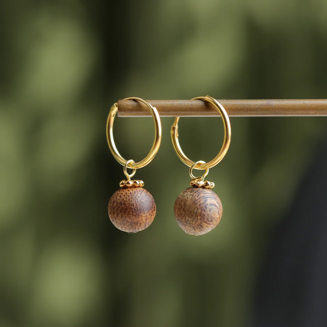 奇楠沉香圆珠复古民族风女款耳扣