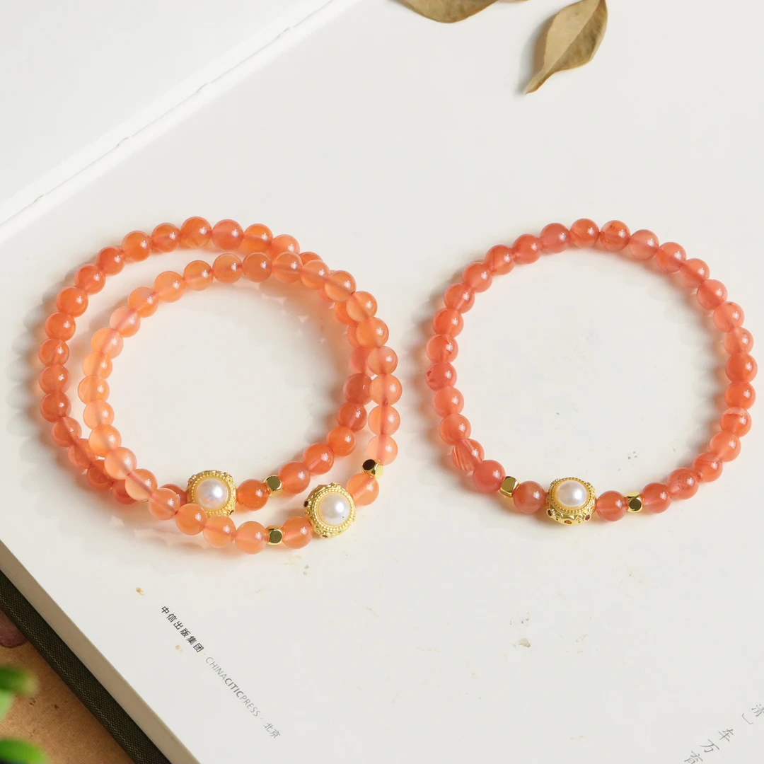 南红玛瑙圆珠时尚百搭女款单圈手串（多样性发货 发其一）