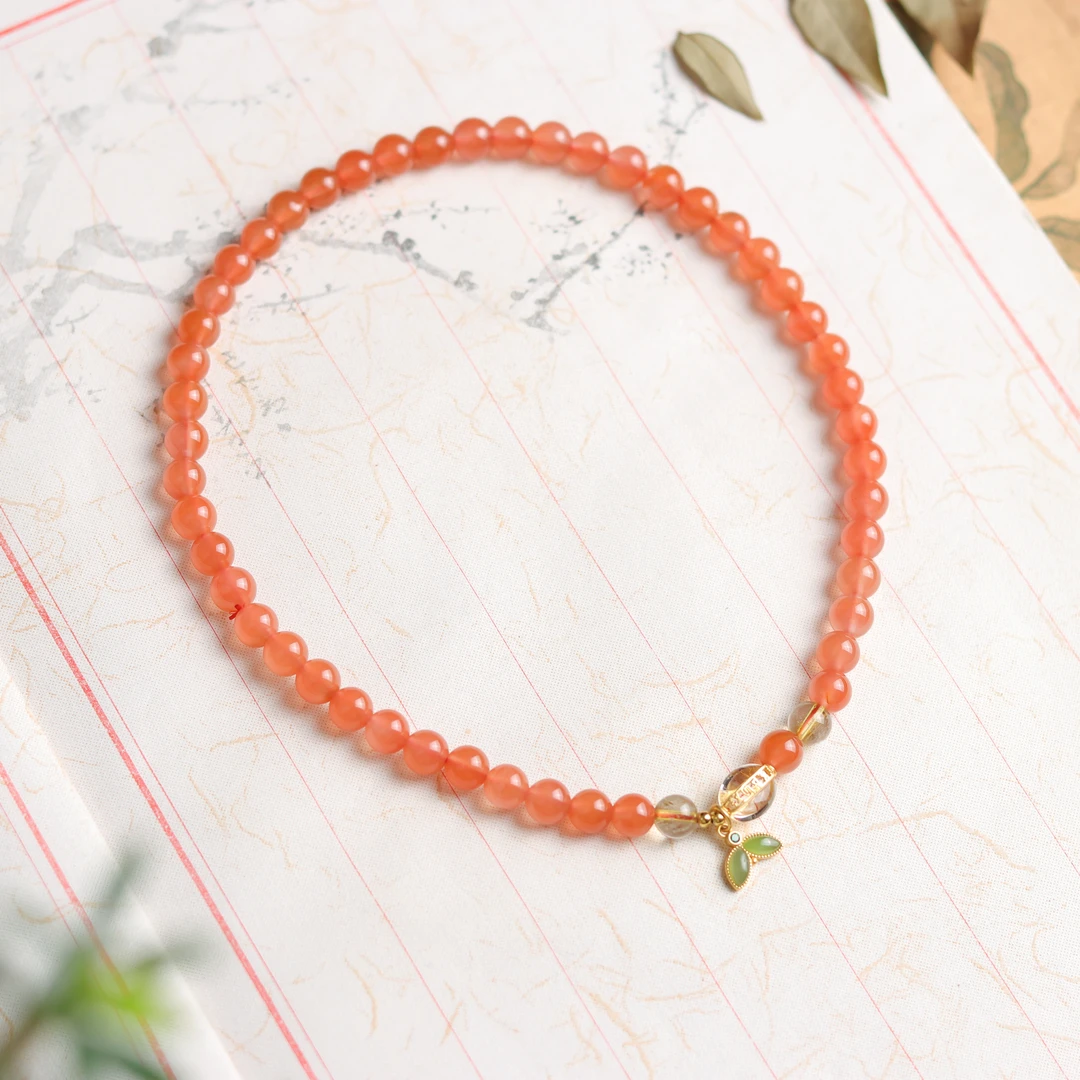 南红玛瑙圆珠如意小草气质百搭手工DIY送礼女款多圈手串