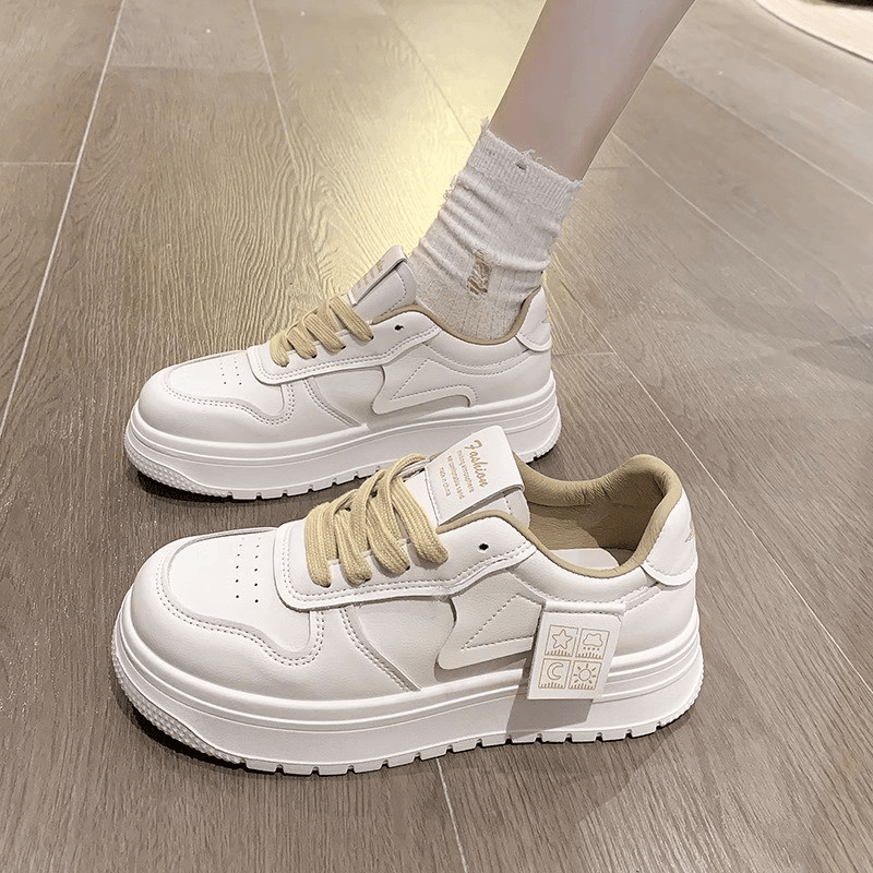 真皮板鞋女2023春秋新款厚底增高透气休闲百搭运动小白鞋