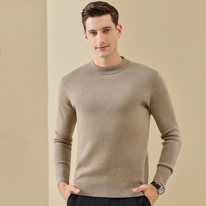 精纺纯羊绒衫男加厚半高圆领毛衣2024冬季新款100%山羊绒针织衫
