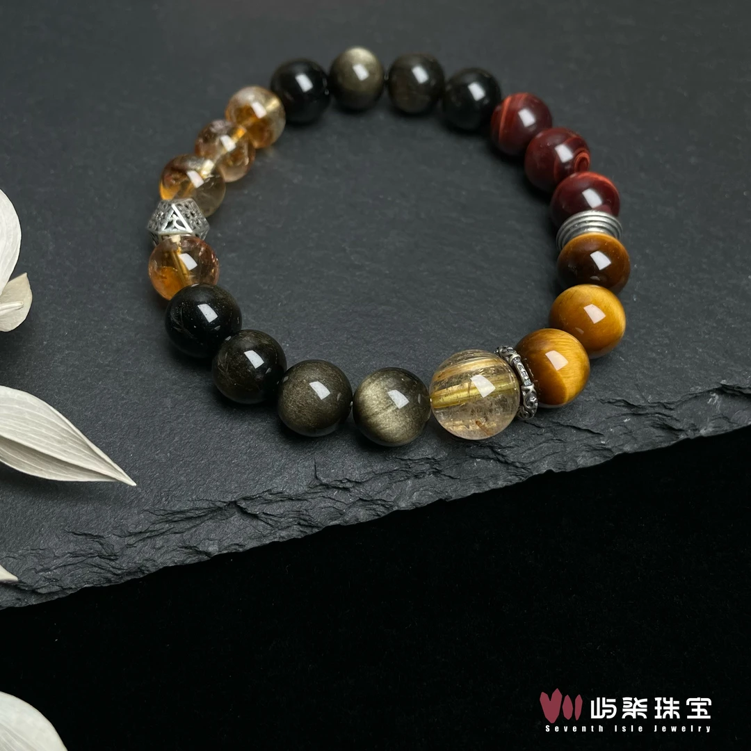 【要努力】F287 木变石银S925镶嵌 黑神紧箍多宝手串