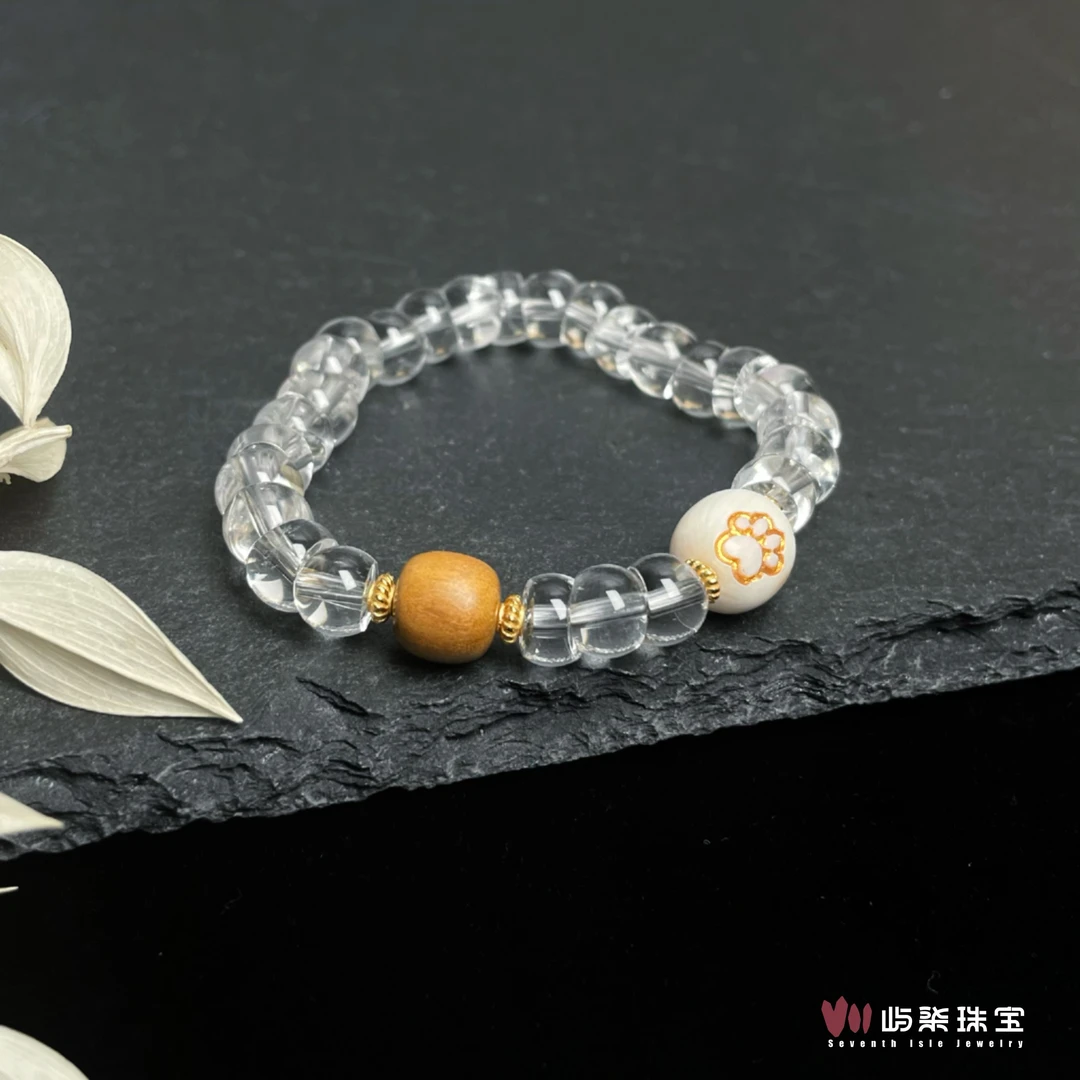 【要努力】F409 水晶银s925镶嵌 萌檀木单珠白水手串