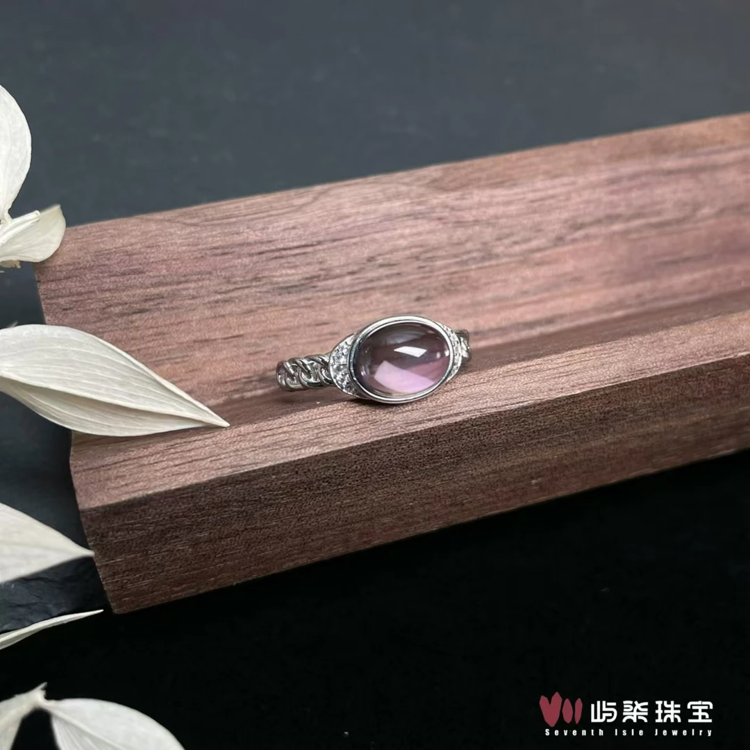 【要努力】D409 水晶银S925镶嵌 荔眼 紫水椭圆戒指