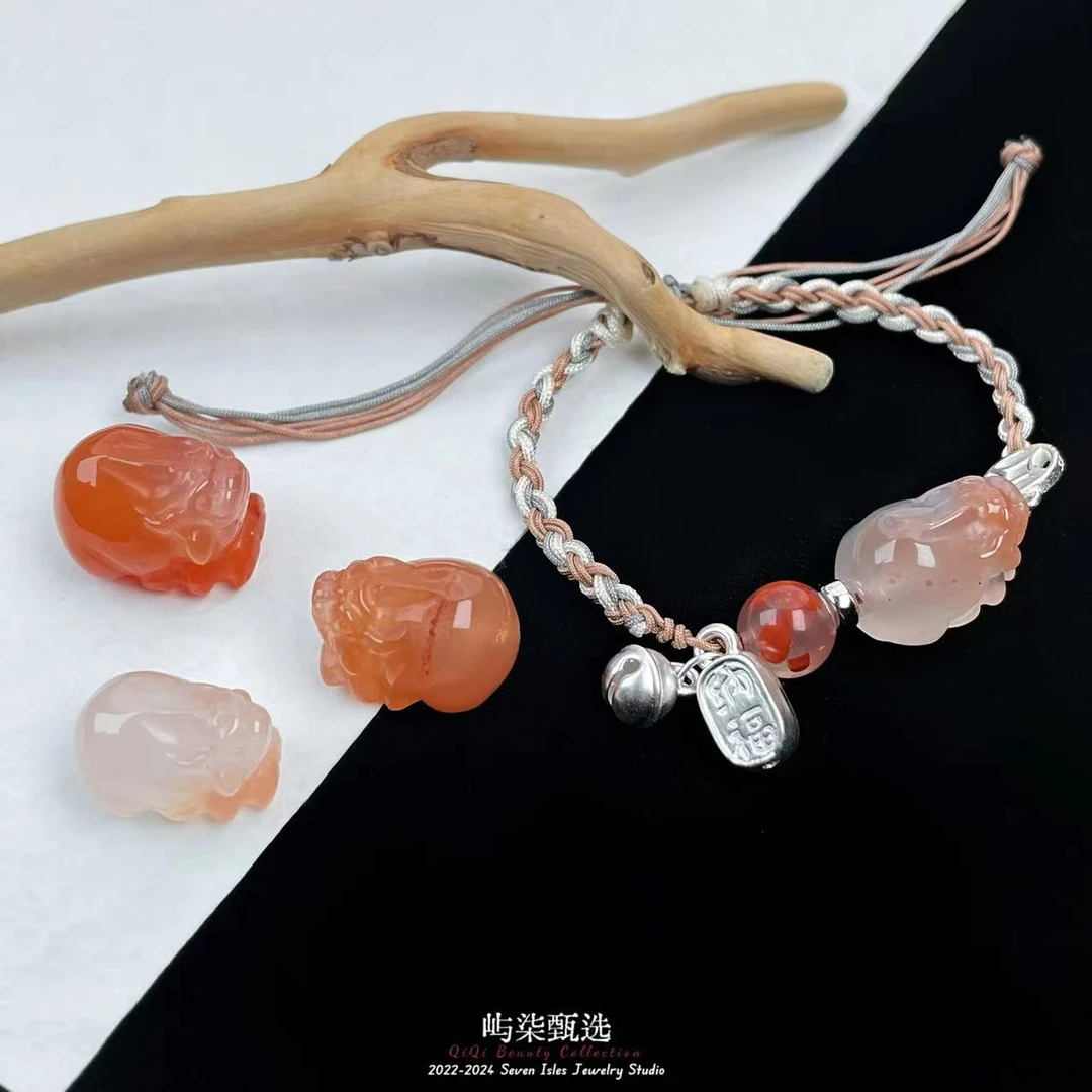 【要努力】B824 玛瑙银s925镶嵌 飘红珠飘红貔貅多样性发一